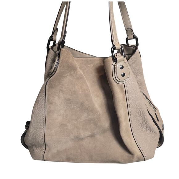 COACH Edie 42 Tan/gray Leather Suede Shoulder Bag XL 20335